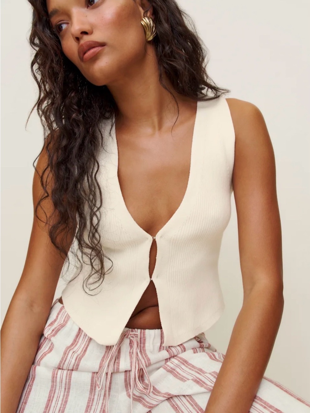 Reformation Myrtle Cotton Sweater in Fior Di Latte NWT in Sz Large